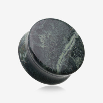 A Pair of Green Eye Jasper Stone Double Flared Ear Gauge Plug-Green